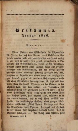 Britannia oder Neue englische Miszellen. 1826,1/2