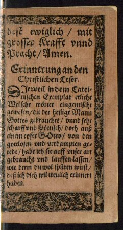Erinnerung an den Christlichen Leser.