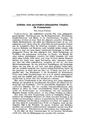 Leitlinien eines psychologischen-pädagogischen Lehrplans für Frauenschulen