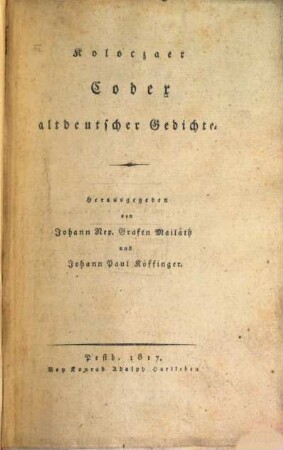 Koloczaer Codex altdeutscher Gedichte