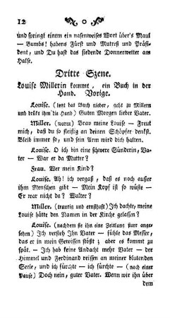 Dritte Szene. Louise Millerin kommt, ein Buch in der Hand. Vorige