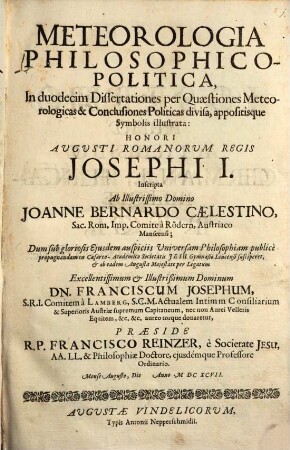 Meteorologia philosophico-politica, in duodecim dissertationes per quaestiones divisa