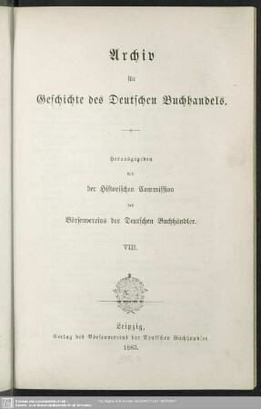 8.1883: Archiv für Geschichte des deutschen Buchhandels