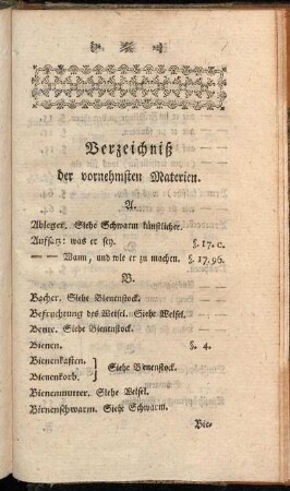 Verzeichniß der vornehmsten Materien.