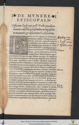 De Munere Episcopali - De Impositione Manuum - De Officio Ac Vita Clericorum.