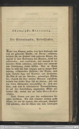 Zwanzigste Vorlesung. Die Sternhaufen, Nebelflecken