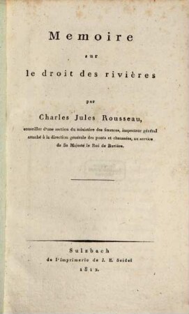 Mémoire sur le droit des rivières