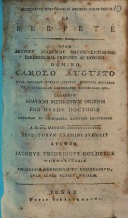 Dissertatio Inauguralis Medico-Chirurgica De Herpete