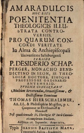 Amaradulcis, hoc est: poenitentia theologicis illustrata controversiis