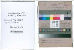 Entnazifizierung Lilly Toussaint , geb. 17.11.1902 (Sekretaerin)