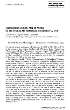 Macroseismic intensity map of Austria for the Swabian Alb earthquake of September 3, 1978