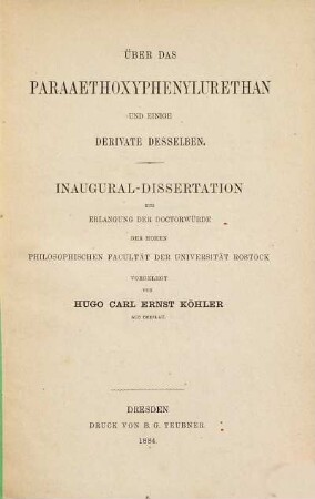 Über das Paraaethoxyphenylurethan und einige Derivate desselben : Inaug. Diss. der Univ. Rostock
