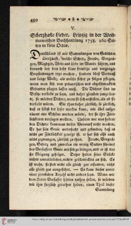 4: [Rezension von: Scherzhafte Lieder. Leipzig, 1758]