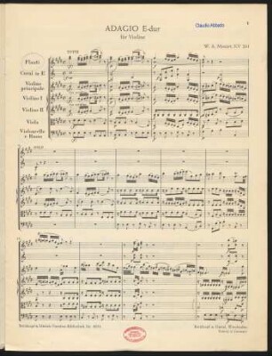 Adagio E-dur : für Violine : KV 261