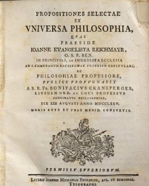 Propositiones selectae ex universa philosophia