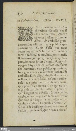 de l´ Architecture. Chap. XXVII [i.e. XXVIII].