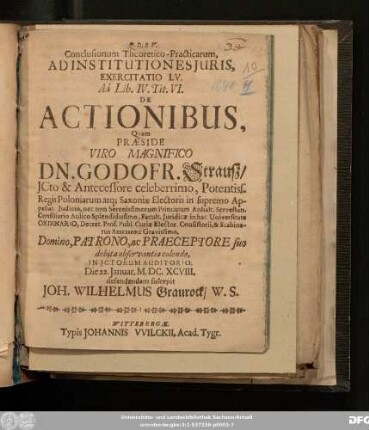 Conclusionum Theoretico-Practicarum, Ad Institutiones Iuris, Exercitatio LV. Ad Lib. IV. Tit. VI. De Actionibus