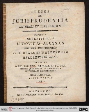 Theses Ex Jurisprudentia Naturali Et Jure Gentium