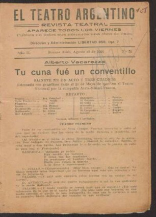 1920003200: Tu cuna fué un conventillo : sainete en un acto y tres cuadros