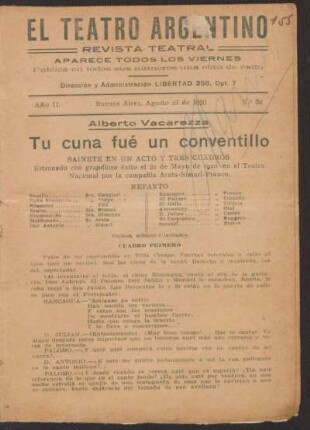 1920003200: Tu cuna fué un conventillo : sainete en un acto y tres cuadros