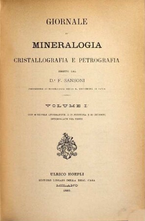 Giornale di mineralogia, cristallografia e petrografia. 1. 1890