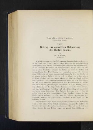 XXIII. Beitrag zur operativen Behandlung des Hallux valgus.