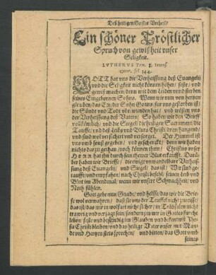 Ein schöner Tröstlicher Spruch von gewißheit unser Seligkeit.