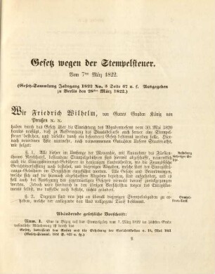 Gesetz wegen der Stempelsteuer. Vom 7ten März 1822