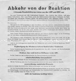 Propagandaflugblatt zum Übertritt ehemaliger CDU- bzw. LDPD-Mitglieder zur SED