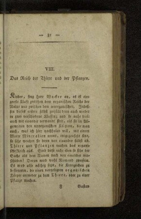 VIII. Das Reich der Thiere und der Pflanzen.