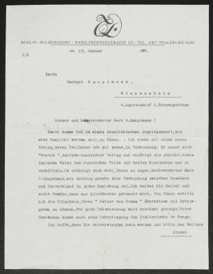 Brief von Theodor Däubler an Gerhart Hauptmann