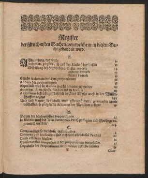 Register der fürnehmsten Sachen/ von welchem in diesem Buche gehandelt wird.