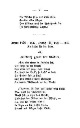 Johann 1426 - 1437, Friedrich (II.) 1437 - 1440 Statthalter für den Vater