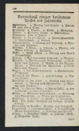 Verzeichniß einiger berühmten Messen und Jahrmärkte.