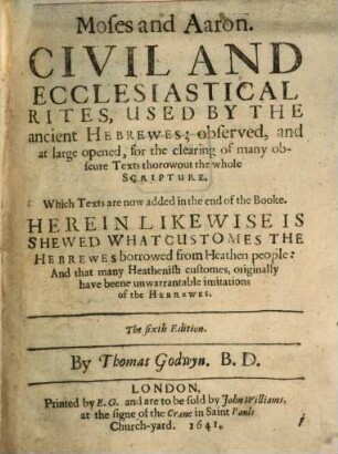 Moses and Aaron : Civil And Ecclesiastical Rites, Used By The ancient Hebrewes ...