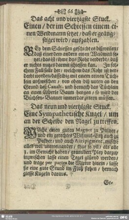 Das neun und viertzigste Stuck. Eine Sympathetische Kugel, um an der Scheibe den Nagel zu treffen
