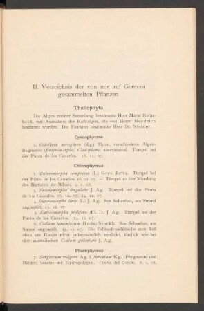 II. Verzeichnis der von mir auf Gomera gesammelten Pflanzen