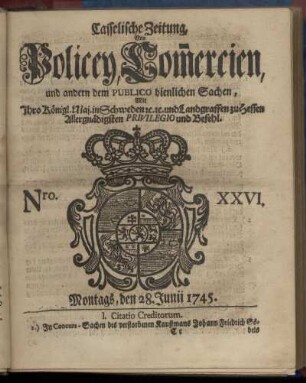 Nro. XXVI, Montags, den 28. Junii 1745