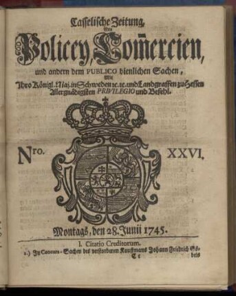 Nro. XXVI, Montags, den 28. Junii 1745