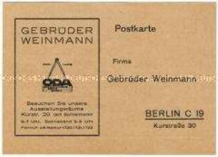 Werbepostkarte der Firma Gebrüder Weinmann