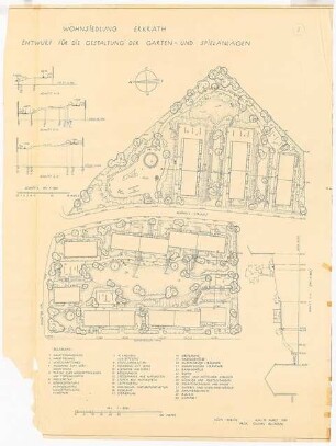 Wohnsiedlung, Erkrath: Gestaltung der Garten- und Spielanlagen: Grundriss 1:200, Schnitt 1:100