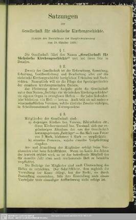 Satzungen der Gesellschaft für sächsische Kirchengeschichte : (Gemäss den Beschlüssen der Hauptversammlung vom 28. Oktober 1889.)