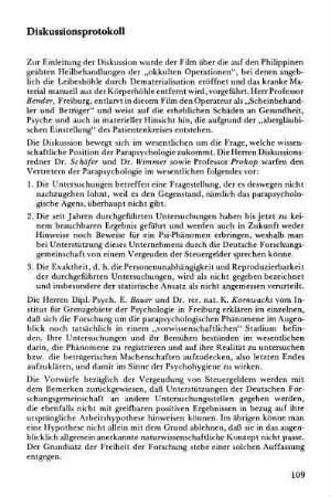 109-113, Diskussionsprotokoll
