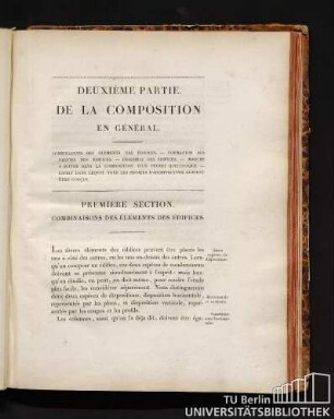 Première Section. Combinaisons des éléments des édifices.