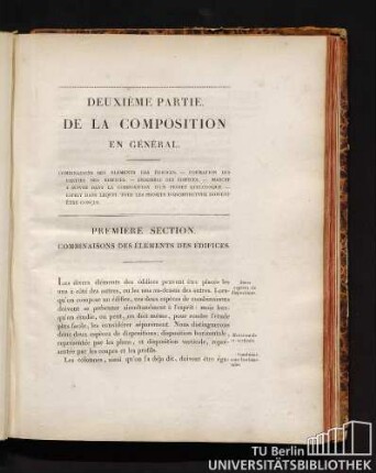 Première Section. Combinaisons des éléments des édifices.