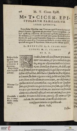 M T Ciceronis Epistolarum Familiarium Liber Quintus
