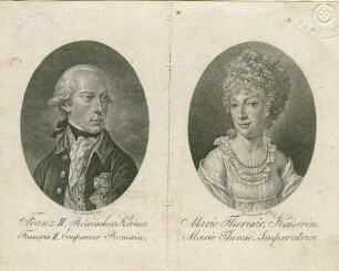 Kaiserpaar: Kaiser Franz II. von Österreich, König von Ungarn mit Orden, Brustbild in Halbprofil, Kaiserin Maria Theresia von Österreich, Königin von Ungarn, Brustbild in Halbprofil