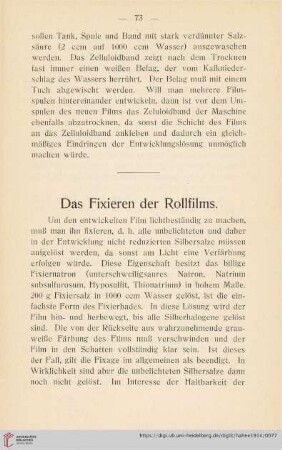Das Fixieren der Rollfilms