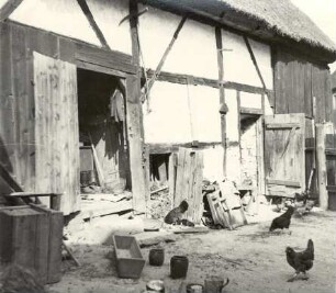 Bauernhof in Gröditz : Bauwesen - Wirtschaftsgebäude und Gehöfte. Ort: Hrodźišćo / Gröditz. Innenfront einer Scheune und eines Schuppens.