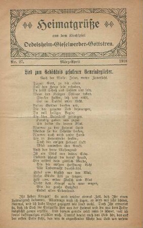 27.1918: Heimatgrüße aus dem Kirchspiel Oedelsheim, Gieselwerder, Gottstreu